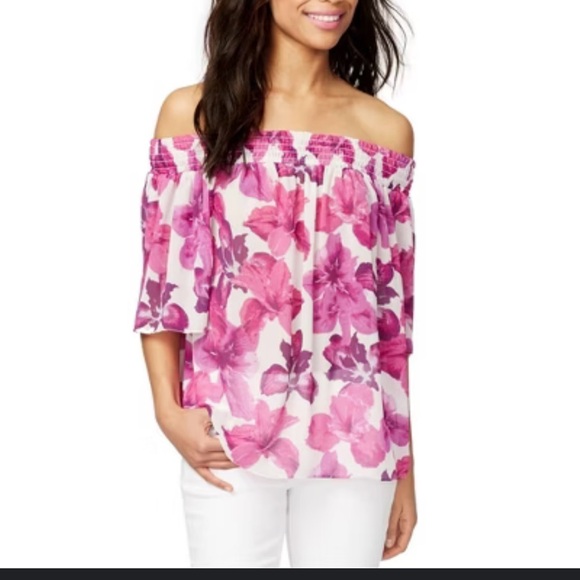 RACHEL Rachel Roy Pink Floral Off-Shoulder Blouse - Picture 1 of 8